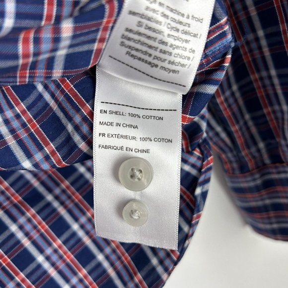 Untuckit Cormons Button Down Shirt Mens Size Large Red White Blue Plaid Slim Fit - Picture 7 of 10
